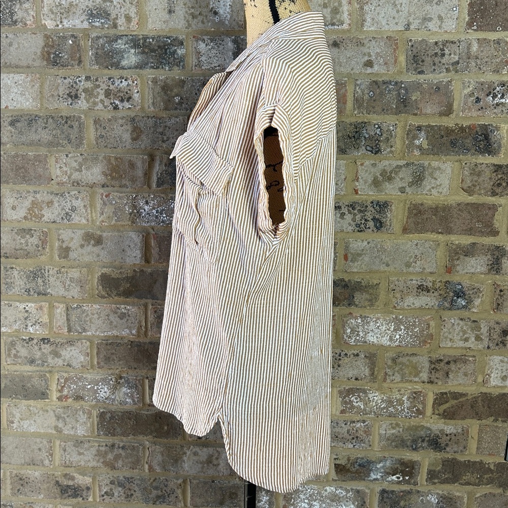 LOFT Tan and White Striped Top small - Picture 3 of 6